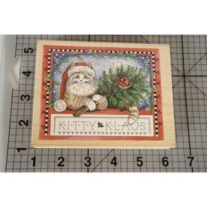 Kitty Klaus Santa Claus Cat Christmas Wood-mounted Rbber Stamp NEW! Vintage